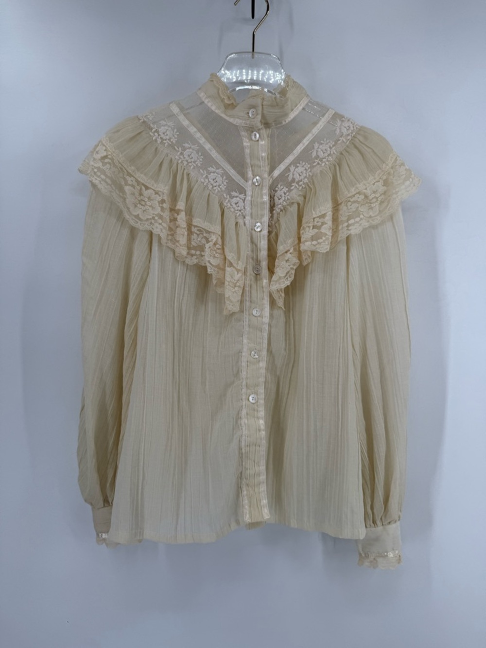 70s Gunne Sax Gauze Edwardian Lace Ruffle Blouse Victorian‎ size 11 - small